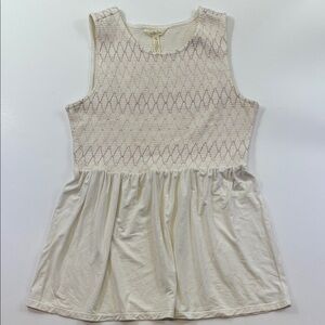 Matilda Jane Sleeveless Smocked Peplum Tunic Blouse Ivory Pink Women’s Sz M